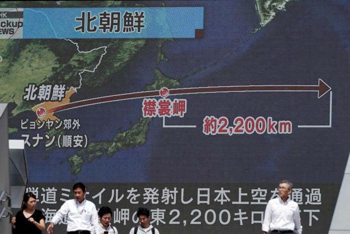 ▲北韓在今年9月15日試射飛彈，當時射程約3700公里。飛彈飛越日本領土北海道南端，在北海道以東約2000公里落海。（圖／達志影像／美聯社）