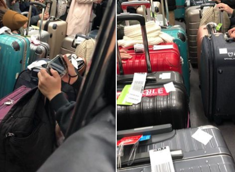 ▲台旅客到日本旅遊，行李阻擋電車走道遭勸不聽，竟「假睡還偷笑」。（圖／翻攝自臉書）