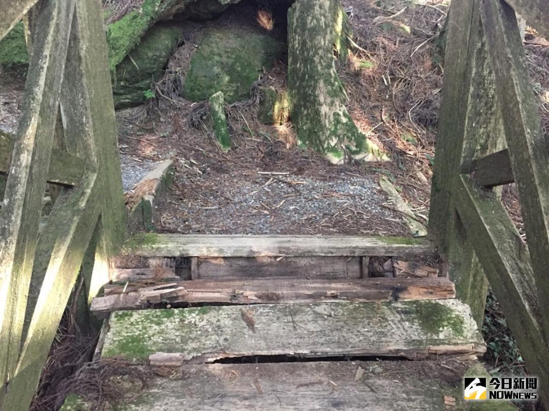 ▲阿里山森林遊樂區內步道木梯設施壞損。（圖／記者陳鐘聲攝 , 2018.01.07）