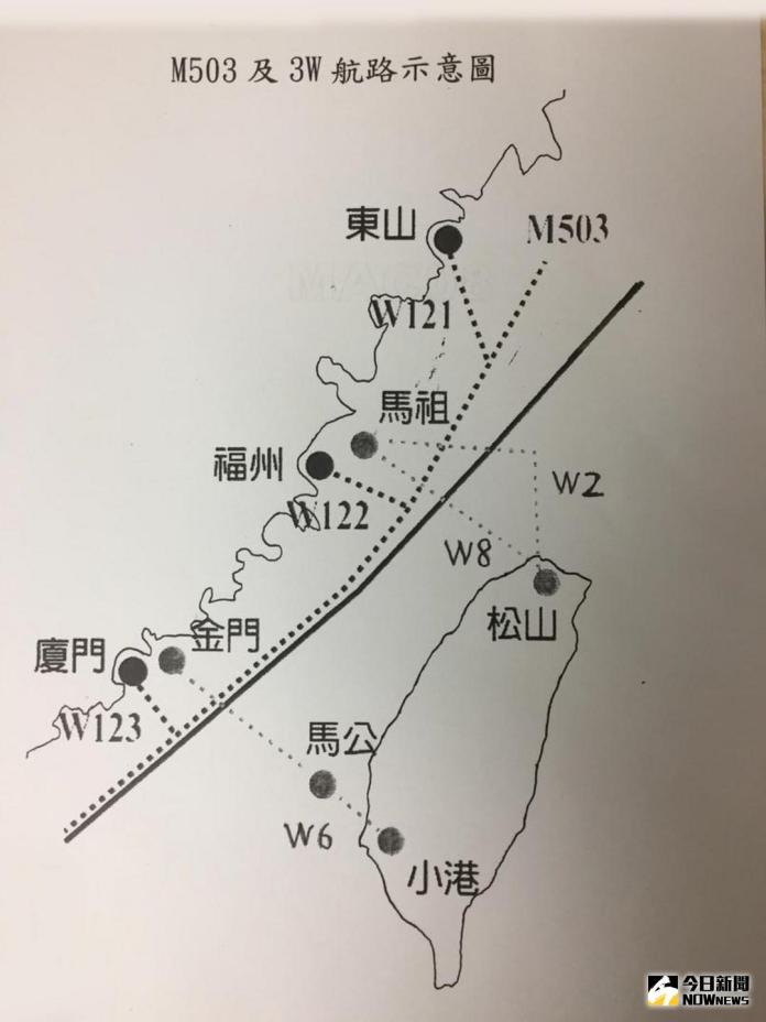 ▲中國大陸片面啟用M503相關航路示意圖。（圖／林仕祥翻攝 ）