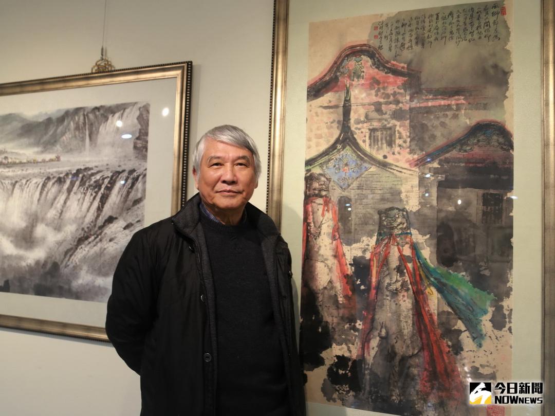 ▲江明賢教授運用西方藝術切割重組手法鋪排，直線條表現雄偉壯觀的陽剛氣勢。（圖／記者黃玿琮攝2018.2.1）