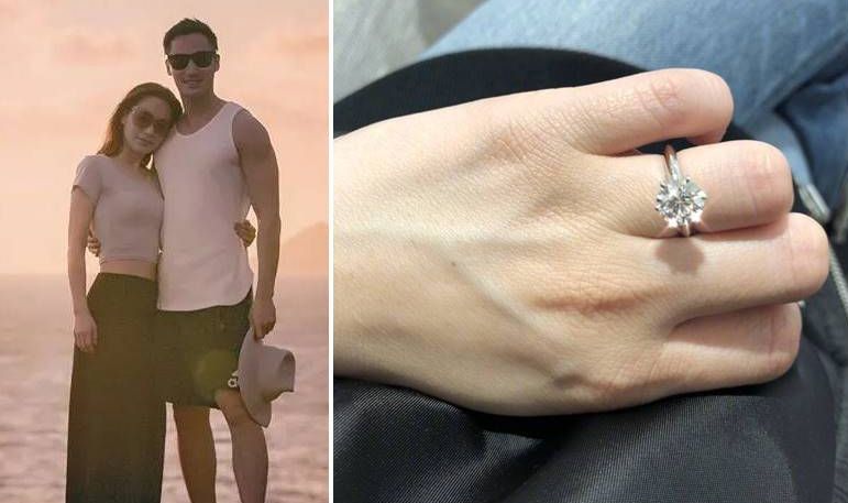 ▲阿嬌PO出無名指鑽戒（右）。（圖／翻攝阿嬌微博，2018.02.01）