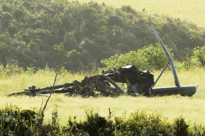 ▲美軍陸戰隊一架CH-53海種馬\\(Sea Stallion\\)直升機2017年10月11日在沖繩本島北部訓練場附近迫降後燒毀。（圖／達志影像／美聯社）