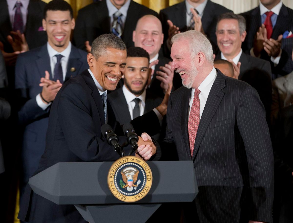 ▲Barack Obama接見馬刺全隊。（圖／美聯社／達志影像）