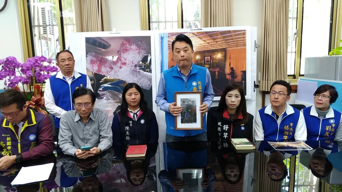 ▲國民黨桃園市議會黨團今（1）日針對大溪慈湖蔣公陵寢靈柩被潑漆的事件，要求警方3天內逮捕涉案犯嫌移送法辦，否則警察局長下台負責。（圖／國民黨桃園市議會黨團提供）