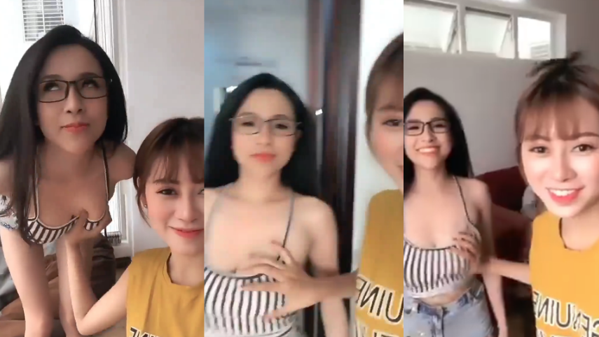 ▲閨密限定「揉胸遊戲」好煽情，突然露點網嚇瘋。（圖／翻攝自 JKF 紅燈區 2.0 臉書）