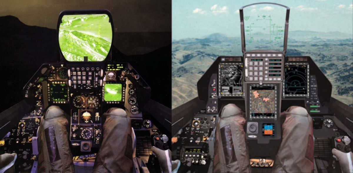 ▲F-16戰機為美國對外銷售之暢銷戰機，圖左為Block 40，圖右為Block 60機型的座艙儀表板狀態。（圖／取材自USAF）