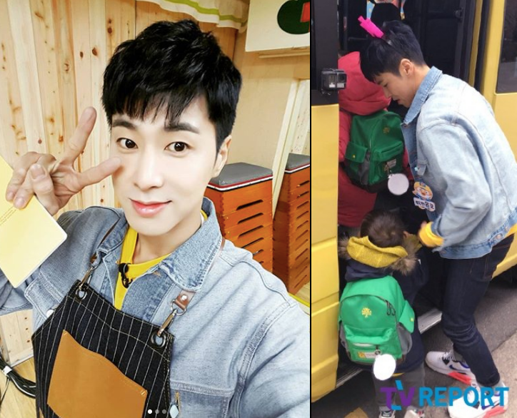 ▲鄭允浩體驗一日幼稚園教師。（圖／翻攝鄭允浩IG、TVreport , 2018.3.21）