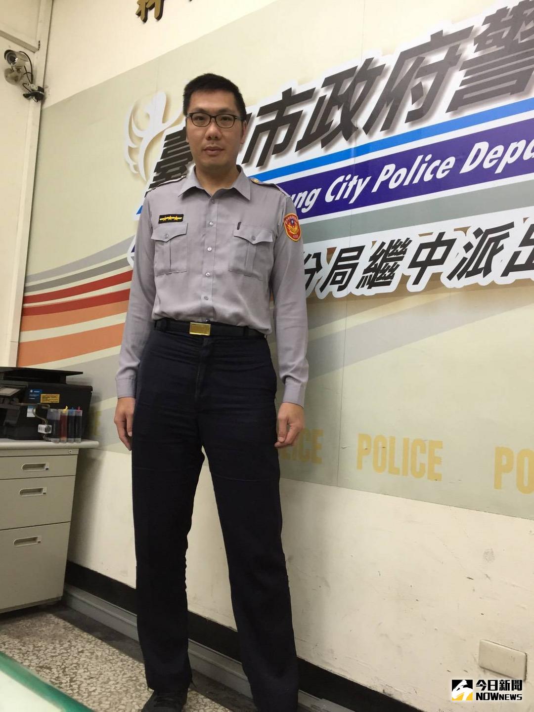 ▲第一分局繼中所員警王順弘近195公分的高大身材，讓毒嫌緊張得抖不停（圖／記者鄧力軍攝 , 201804.02\\)