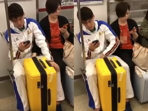 ▲日本地鐵上，一名媽媽把右手伸向兒子褲檔「狂搓」，真相讓網友們全笑翻。（圖／翻攝自爆料公社 3.0）