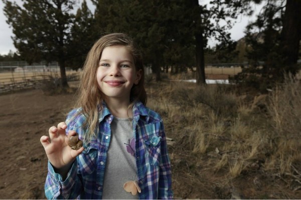 ▲美國奧勒岡州一名 6 歲女童 Naomi Vaughan ，在足球場旁撿到 6500 萬年前的菊石化石。（圖／翻攝自 Michigan Science Ctr 推特）