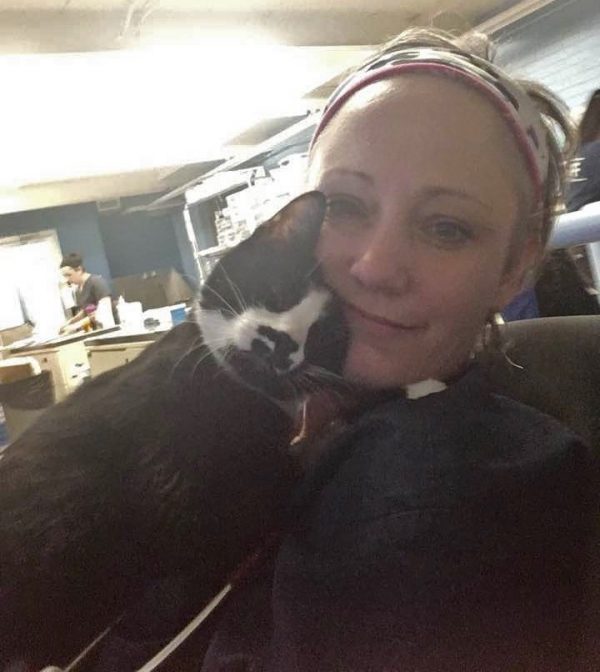 獸醫克絲汀說，現在她好像多了一隻貓咪助理，蘇洛可以在她位子上撒嬌好幾個小時！