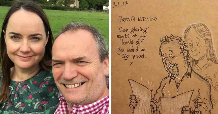 ▲前迪士尼動畫師安德魯斯（Gary Andrews）的愛妻過世，他用畫筆日日畫下想念。（合成圖／翻攝自太陽報／推特 , 2018.5.3）