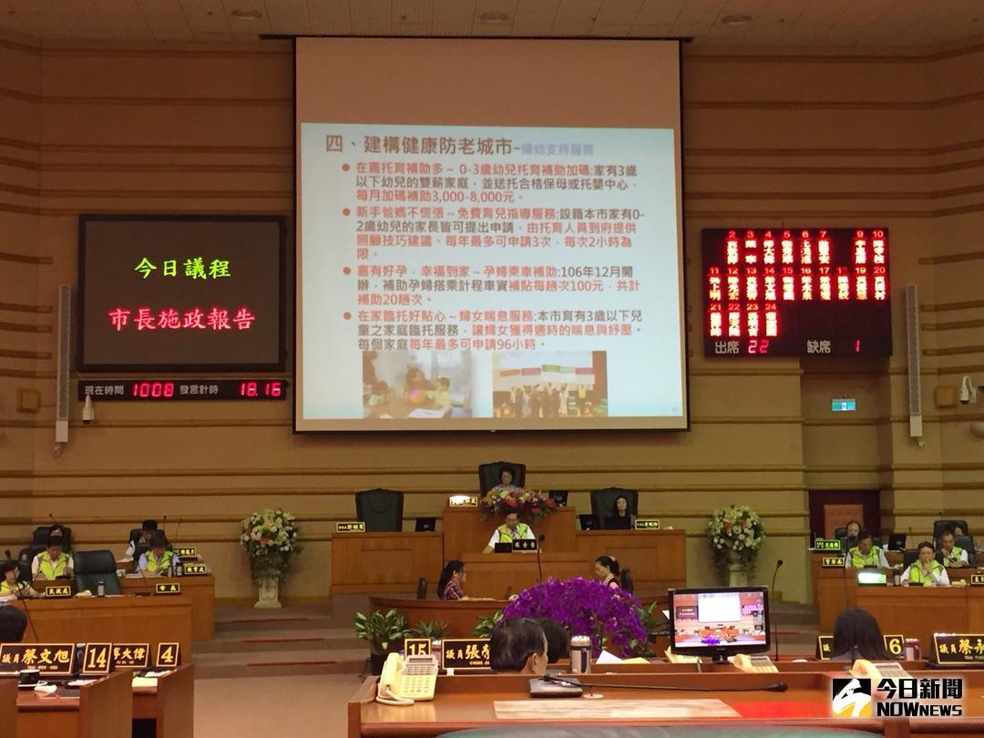 ▲涂醒哲市長在嘉義市議會施政報告。（圖／記者陳鐘聲攝 , 2018.05.17）