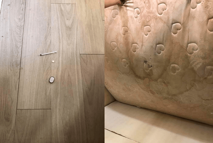 ▲原 PO 入住後，發現不僅床變得很髒，沙發下還藏有針筒、藥丸。（圖／翻攝自爆料公社）