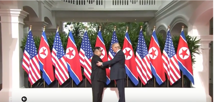 ▲北韓領導人金正恩與美國總統川普今（12）日在新加坡展開「川金會」。（圖／翻攝自YouTube）