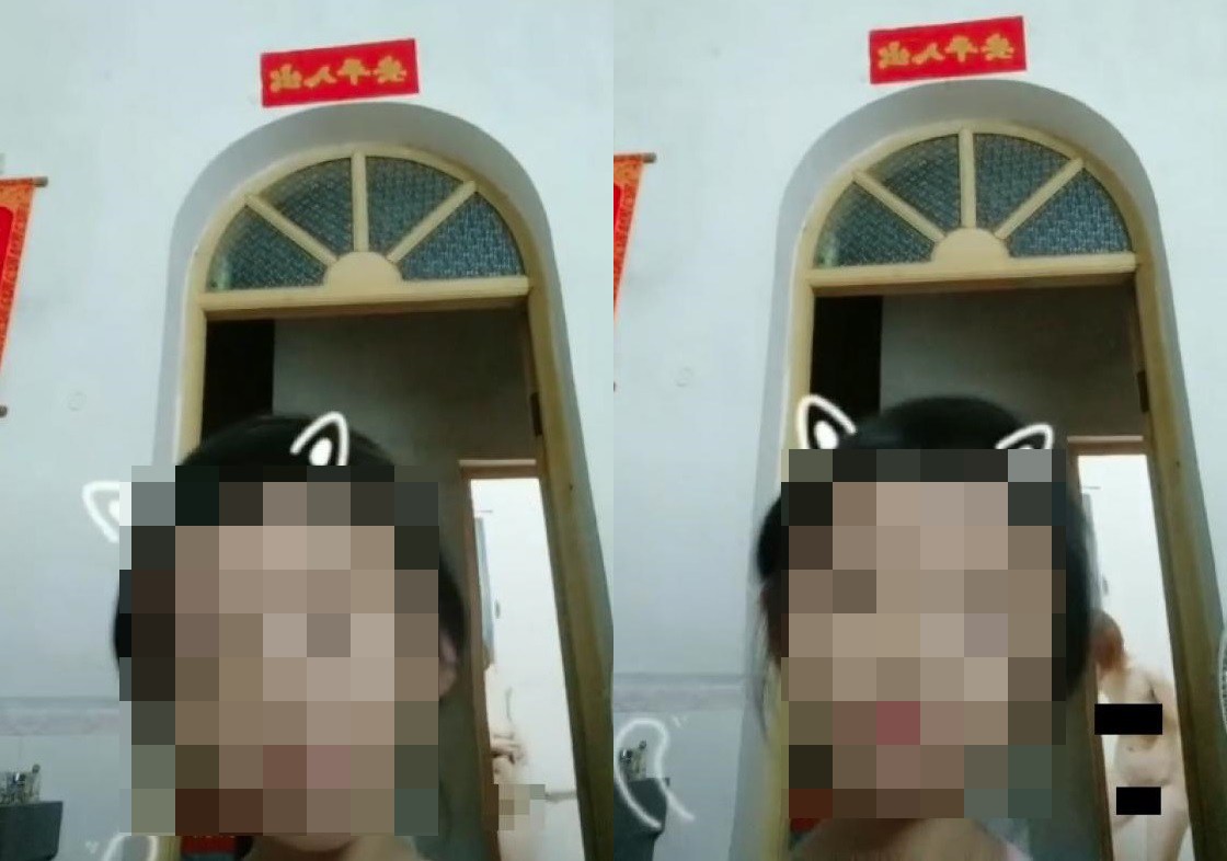 ▲小女孩開心錄影片，意外的把剛洗完澡全裸的媽媽也拍進鏡頭裡。（圖／翻攝自抖音）