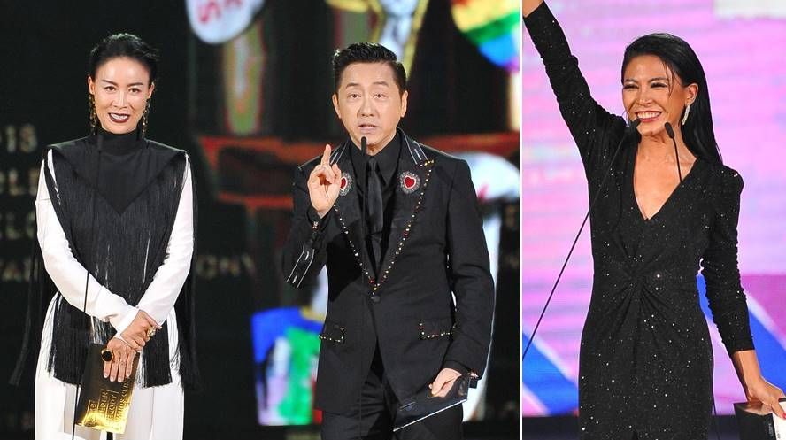 ▲（左起）那英、庾澄慶頒獎冗長，和艾怡良聲音失準，是本屆金曲的敗筆。（圖／台視，2018.06.25）