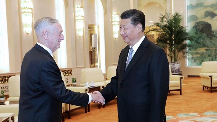 ▲大陸領導人習近平27日在北京人民大會堂會見來訪的美國國防部長馬蒂斯。（圖／新華社 ）