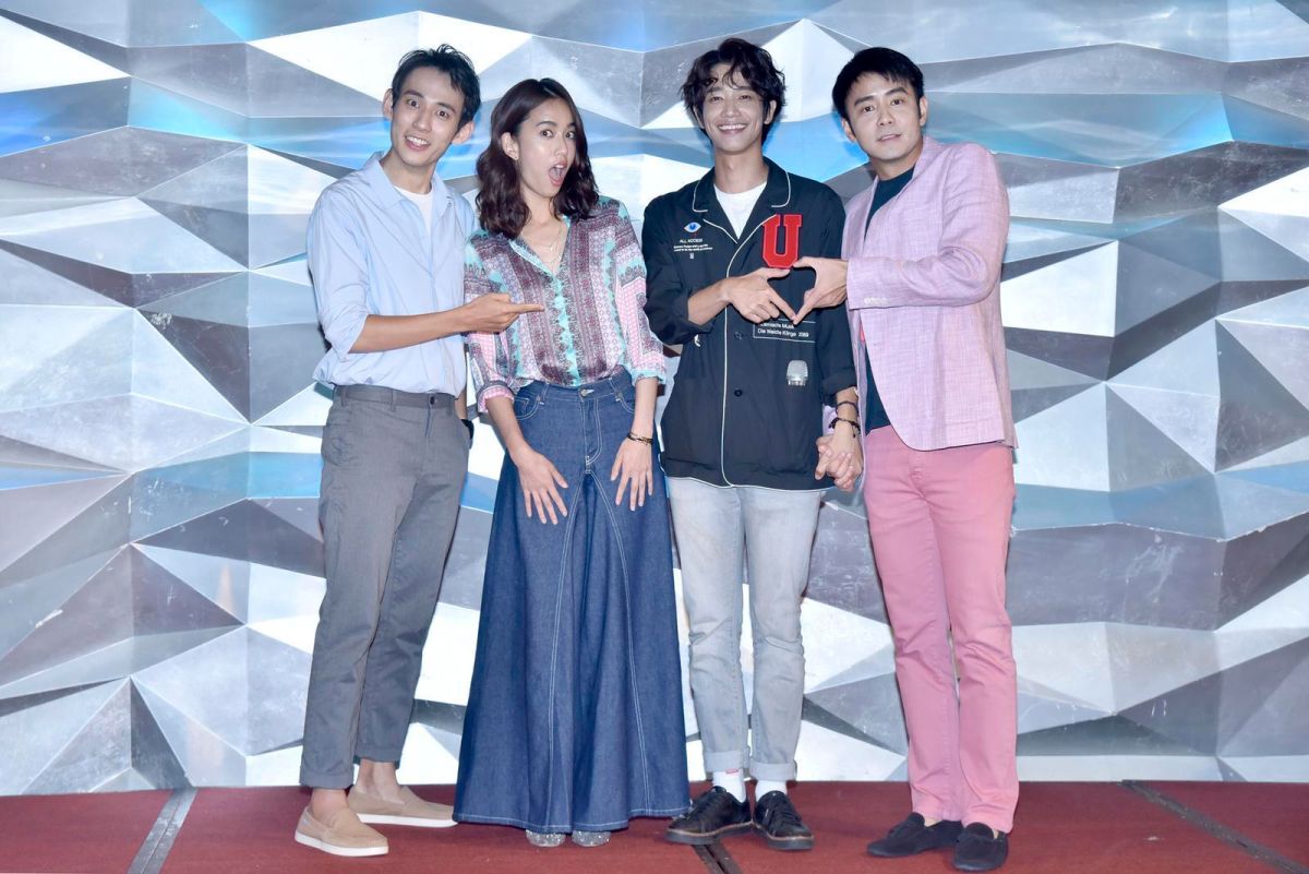 ▲《種菜女神》殺青宴，徐鈞浩（左起）、陳庭妮、劉以豪、劉子千。（圖／歐銻銻娛樂提供，2018.07.09）