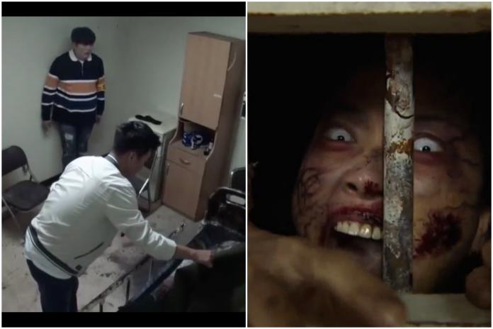 ▲神童（左圖左）與金鍾旼被關到躺著屍體的病房。（圖／翻攝tvN , 2018.7.18）