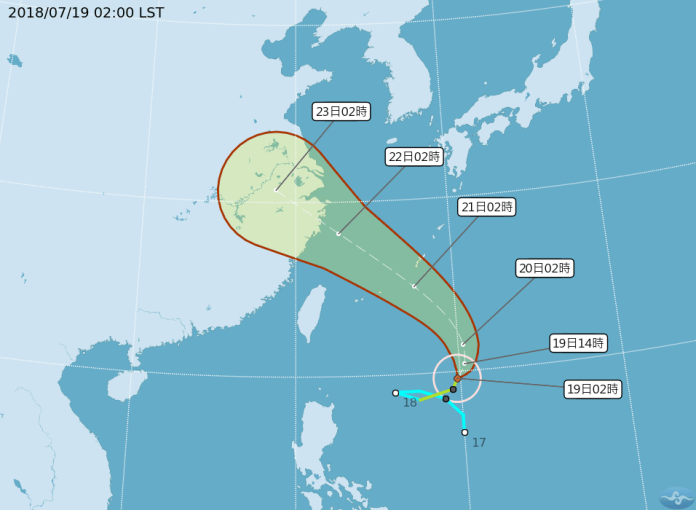 ▲今年的第 10 號颱風「安比」已在昨（19）日生成。（圖／翻攝自中央氣象局 , 2018.7.19）