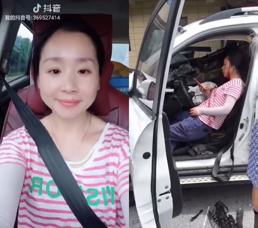 ▲女子出車禍後還淡定的滑手機。（圖／翻攝自 Youtube ）