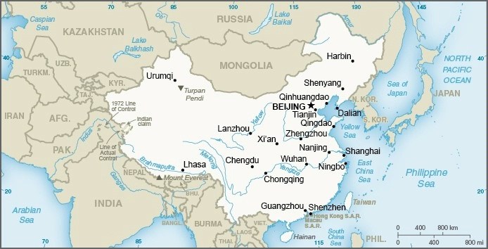 ▲美國務院官網的中國大陸簡介頁面地圖，台灣與大陸共用一色。（圖／翻攝自美國務院官網 , 2018.8.10）