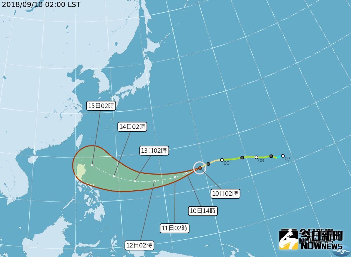 ▲颱風「山竹」昨（ 9 ）日下午轉為中颱，預估最快 11 日增強為強颱。（圖／翻攝自氣象局）