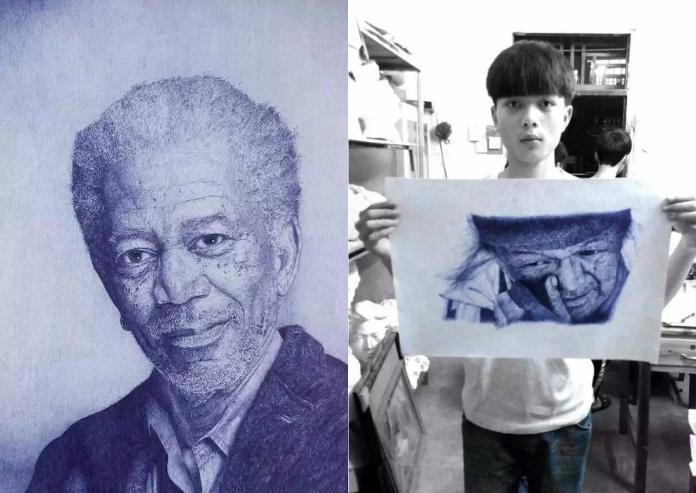▲ 大陸廣東天才畫家凌雲登僅用原子筆就創作出許多驚人作品。（圖／翻攝自《微博》）