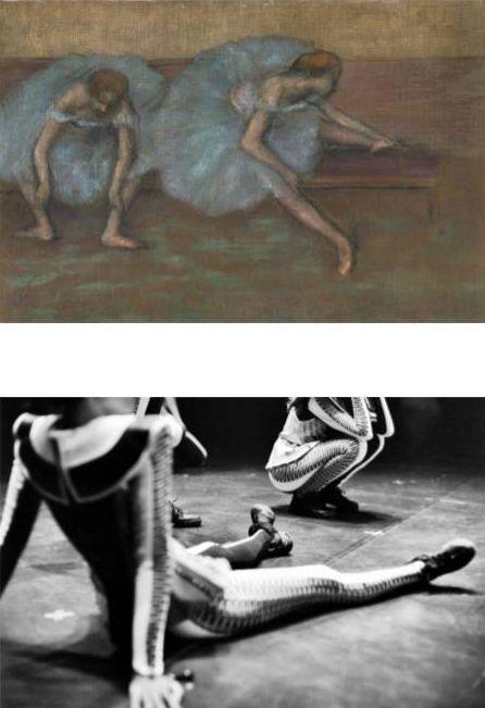 ▲Degas的「DEUX DANSEUSES ASSISE」（上圖），與馬瑄的「蹲與坐在地板上的舞者Break」。（圖／馬瑄提供，2018.09.24）