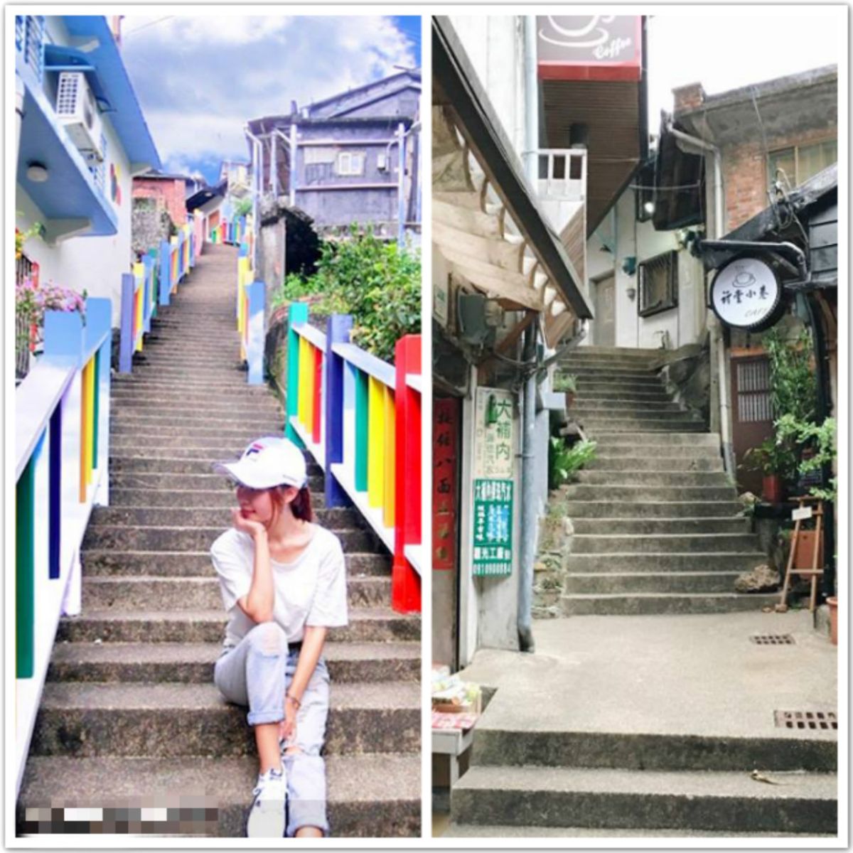 ▲金瓜石老街被塗上五顏六色的油漆，成為「網美打卡」聖地，網友嘆：「金瓜石真的要毀了！」（圖／翻攝臉書及「好想去喔」臉書社團）