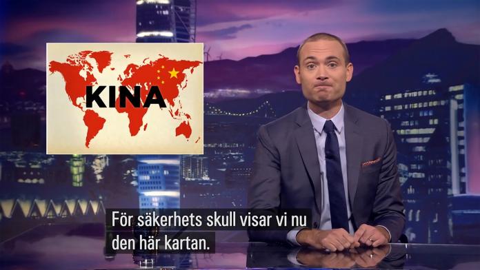 ▲ 瑞典電視台用五星旗覆蓋全世界諷刺大陸。（圖／翻攝自SVT網站）