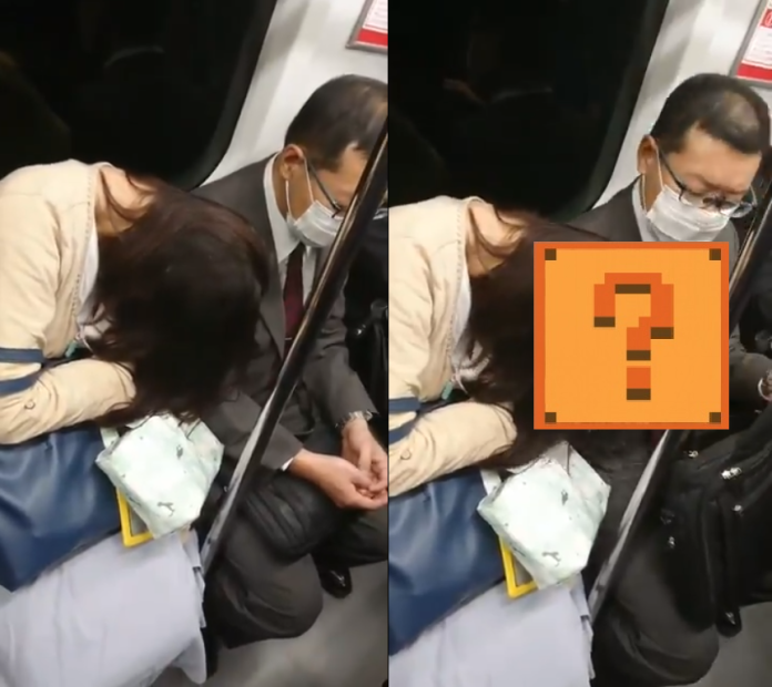 ▲搭電車遇到女子把頭靠肩膀，大叔拿出「這個」對付她。（圖／翻攝自推特@SakuradaPC, 2018.10.06）