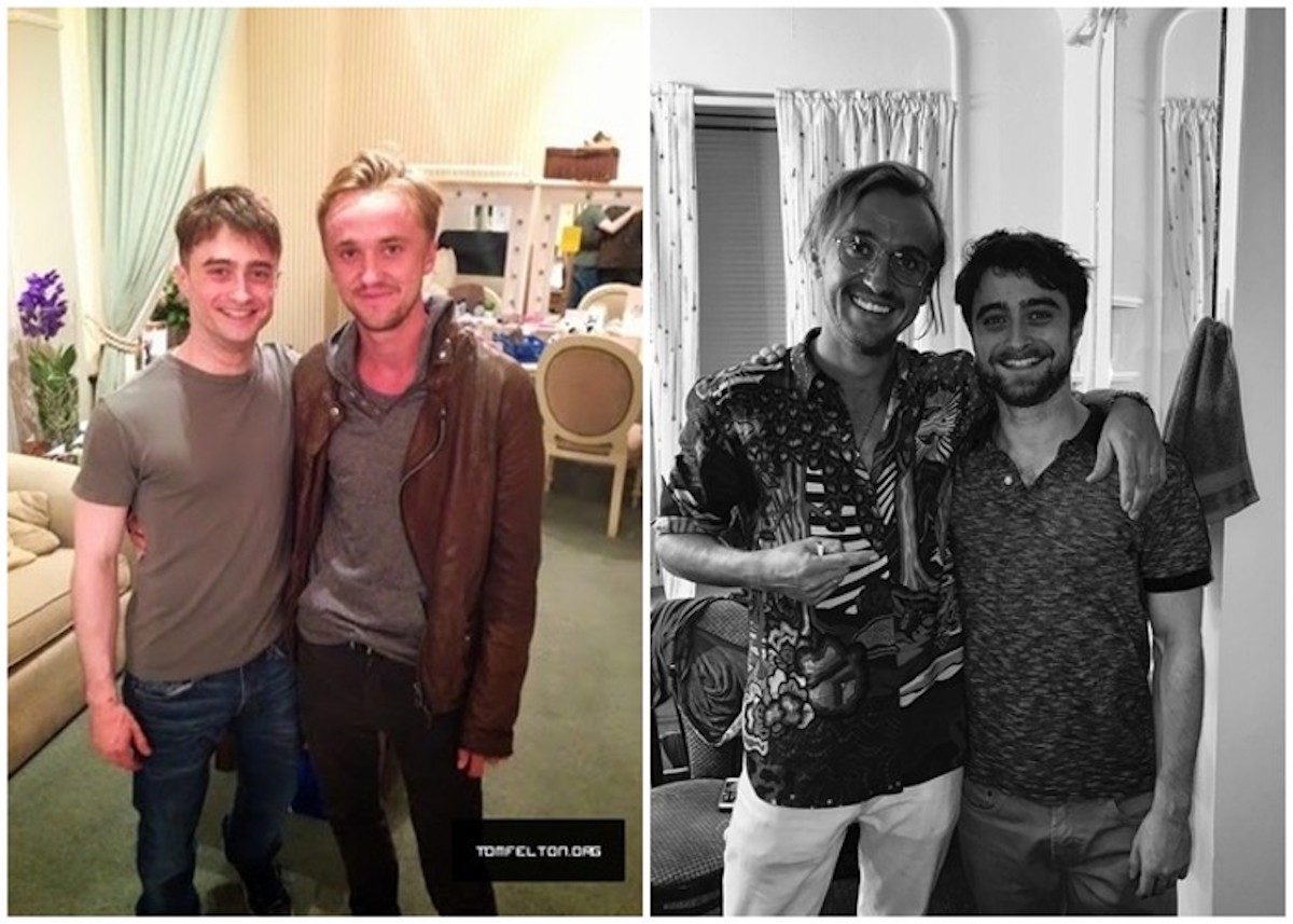 ▲「哈利波特」與「跩哥」的合照，7 年前（左）和 7 年後（右）相比，有明顯的差距。（合成圖／翻攝自 IG）