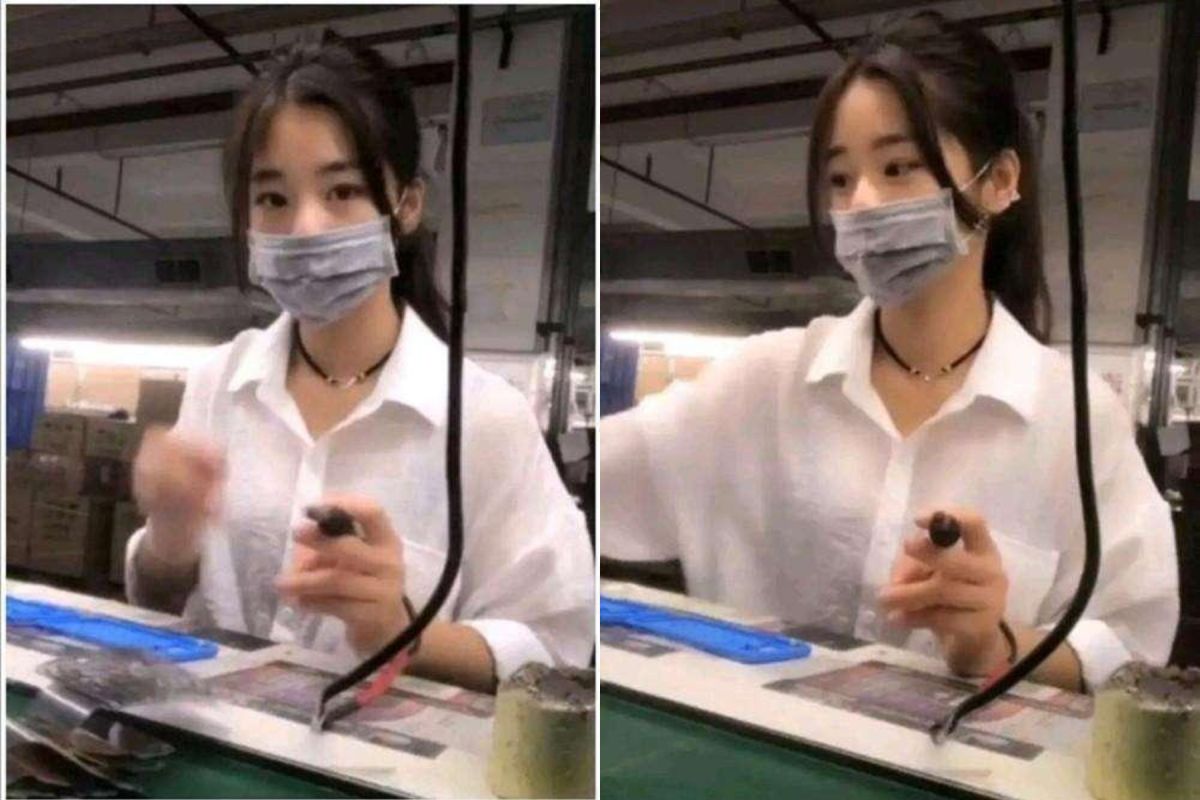 ▲打工妹總是戴口罩，散發的氣質與大眼深受網友喜愛。（圖／翻攝微博, 2018.10.16）
