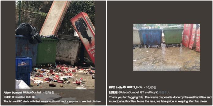 ▲網友 PO 出印度肯德基垃圾場現場凌亂骯髒的照片，肯德基發現後趕忙清潔，並上傳照片感謝網友提供地點。（圖／翻攝自 Twitter）