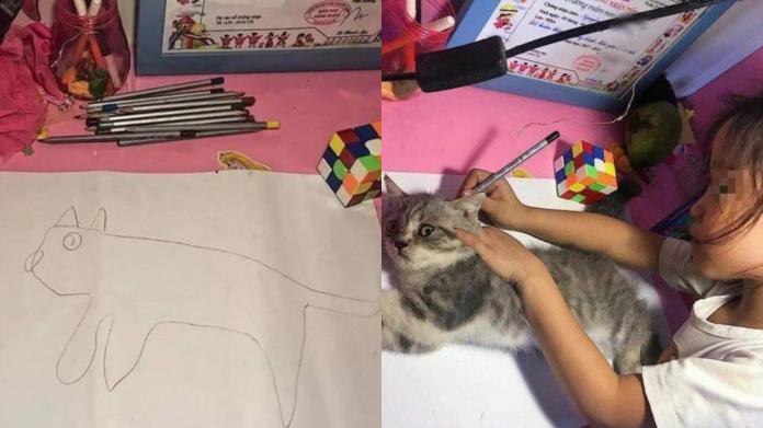 學校繪圖作業　女兒這樣畫讓人笑噴：傻眼貓咪
