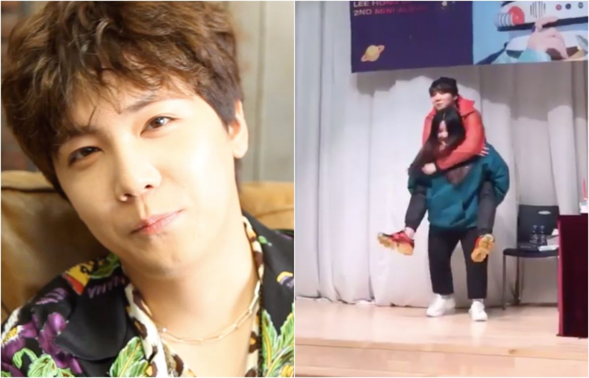 ▲李洪基跳到粉絲背上。（圖／華納、imeneimo302 IG, 2018.10.24）