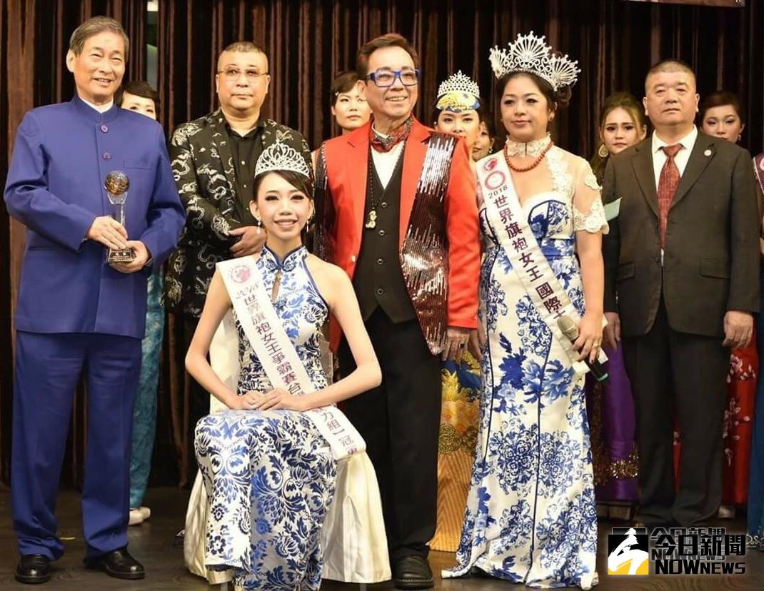 ▲東方設計大學時尚美妝設計系學生楊欣樺(前排左1)榮獲世界旗袍女王爭霸賽及環球魅力女神盛典台灣區決賽魅力組冠軍之殊榮。(圖／記者黃守作攝)