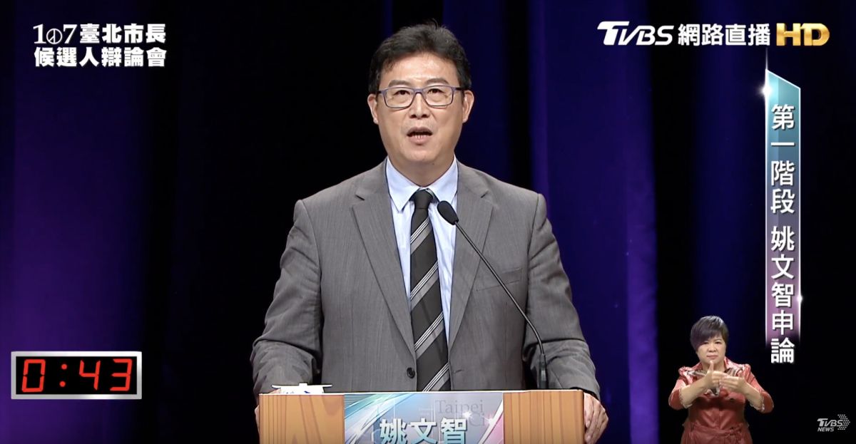 ▲糗！姚文智拍照誤比「柯P號碼」，辯論氣 pupu 狂批韓國瑜。（圖／翻攝自 YouTube ）