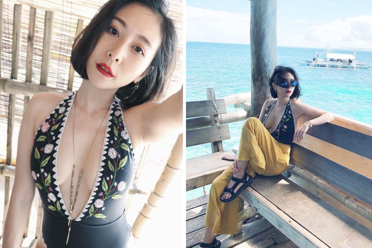  ▲Albee穿開衩泳衣，大露傲人雙峰。（圖／翻攝Albee臉書,  2018.11.12）