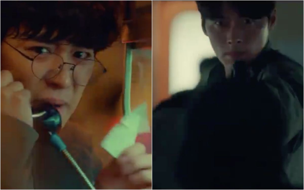 ▲燦烈（左）劇中跟陌生人交易，炫彬火車上開槍。（圖／YouTube截圖）