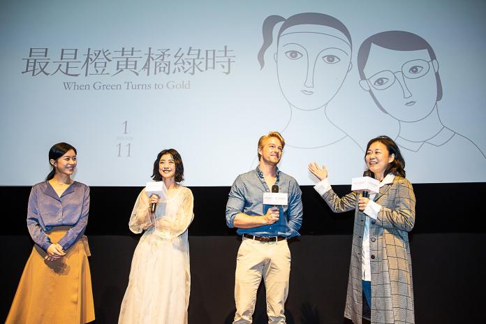 ▲（左起）廖曉彤、翁嘉薇、法比歐、導演徐慶珠參加電影發布會。（圖／好野娛樂，2018.11.22）