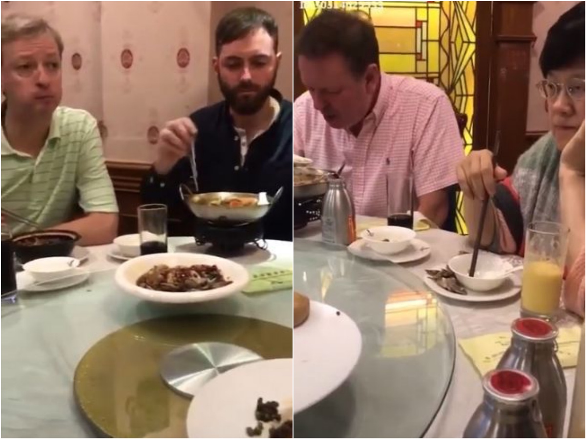 ▲囧！老外「一人一盤」狂嗑合菜，大嬸眼神死笑翻網友。（圖／翻攝自抖音）