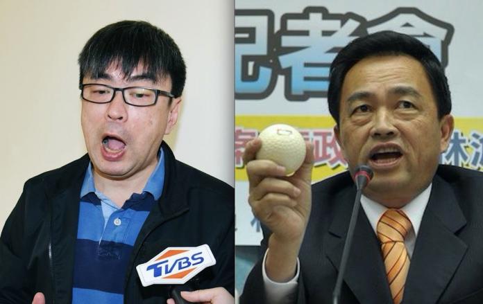 ▲林滄敏（右）表示登報道歉是「遲來的正義」，並呼籲段宜康（左）「趕緊把曲棍球給吞了！」（合成圖／中央社資料圖片）