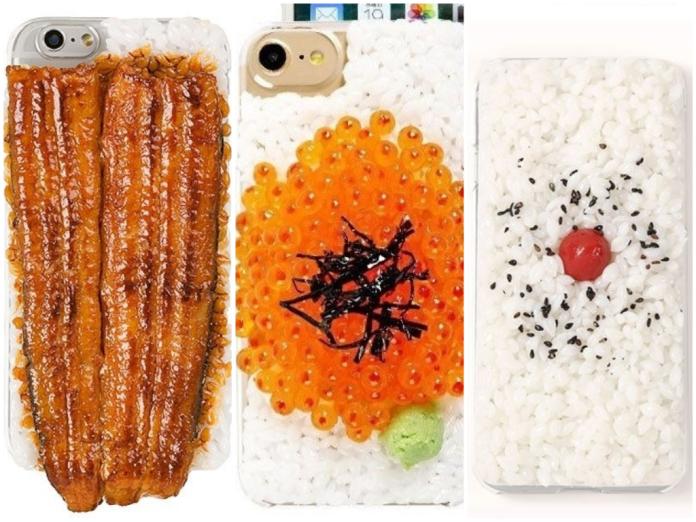 ▲之前推出的烤鰻魚飯、鮭魚卵壽司和酸梅白米飯造型手機殼。（合成圖/翻攝自 Hamee）