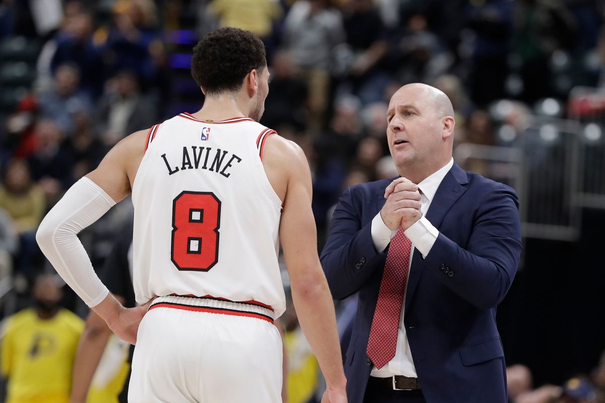 ▲公牛教頭Jim Boylen(右)、Zach LaVine（圖／美聯社／達志影像）