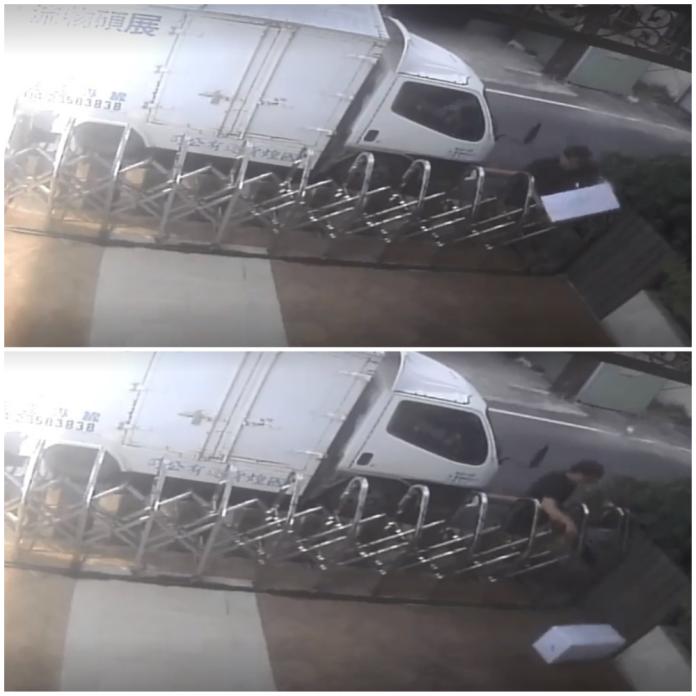 ▲吳姓網友上傳監視器影片，指稱司機亂丟貨物。（ 圖 / 翻攝自臉書社團「爆料公社」）