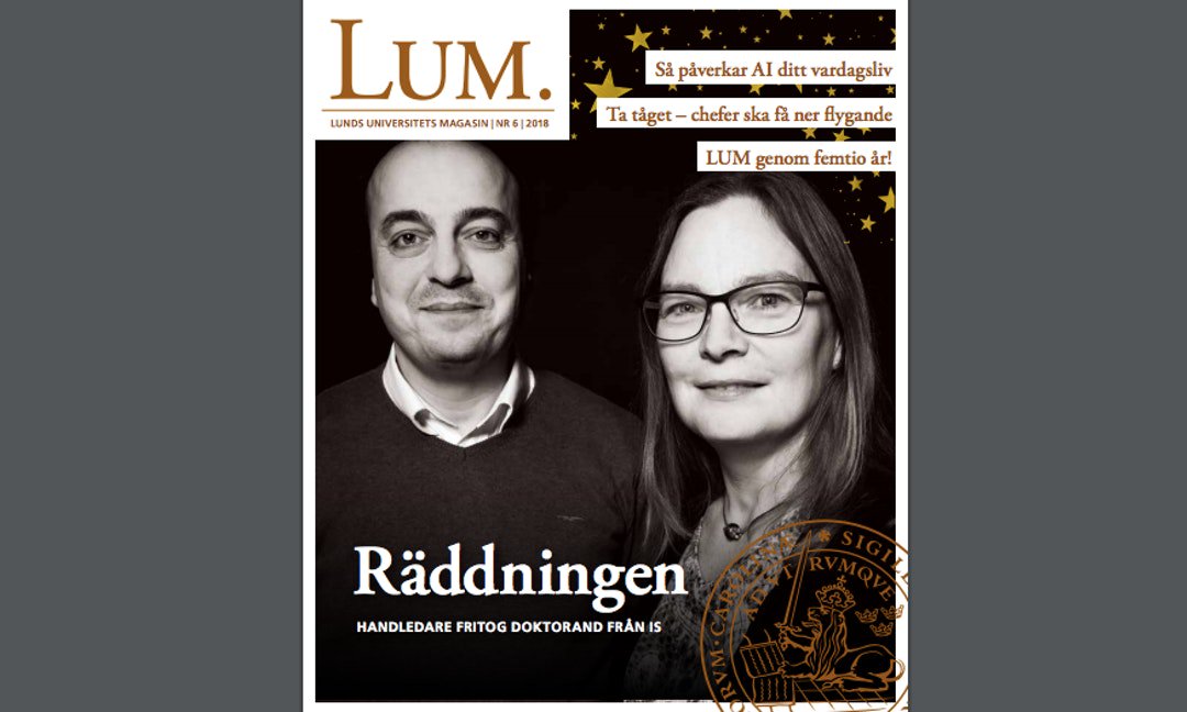 ▲特納教授和博士生祖瑪的故事，登上隆德大學最新一期校刊封面。（圖／翻攝自隆德大學官網）